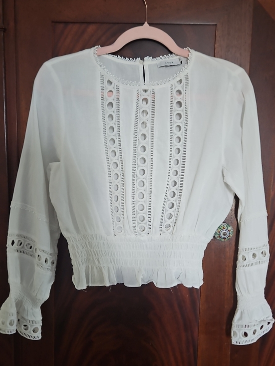 Lush Tops - LUSH - White Lace-Trim Smocked Waist Womens Top - Size Small